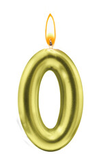 Metallic Golden Number Zero Candle with Flame