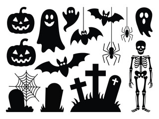 Halloween silhouette collection vector illustration scalable eps icons for spooky holiday designs silhouette vector illustration white background