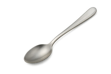 Polished metal spoon on plain transparent background