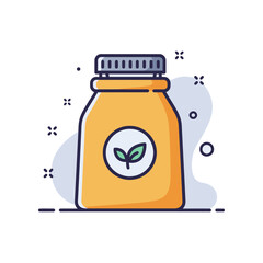 Illustrated bottle with a plant sprout logo, symbolizing natural supplements or organic products for health and wellness