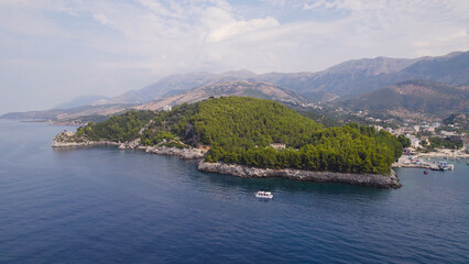 Drone View of Green Forest and Mountains in Himare Albania