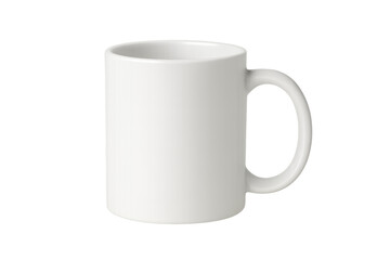 Plain white ceramic mug with single curved handle, minimalist design