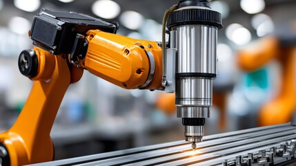 Robotic arm performing precision metalwork in smart factory