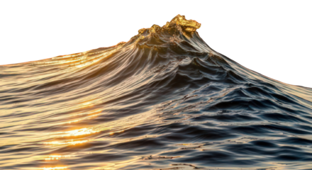 Golden sunlight glistens on a powerful ocean wave, creating a sense of awe and wonder, perfect for conveying energy, movement, and the beauty of nature's raw power