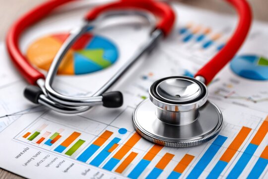 Stethoscope on charts researching healthcare costs and data