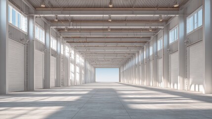 Obraz premium Spacious Empty Modern Logistics Hub or Industrial Warehouse Interior
