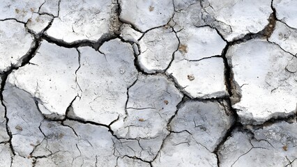 Fototapeta premium Parched, cracked mud surface with irregular polygon patterns and dark crevices. Concept Parched mud surface, Cracked earth polygons, Irregular polygon patterns, Dark crevices, Desert soil texture