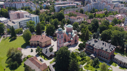 Obraz premium Aerial View of Orthodox Christian Church of Holy Trinity Banja Luka Bosnia and Herzegovina