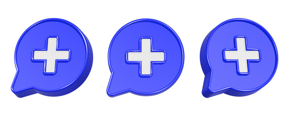 Obraz premium 3d rendering design of plus sign in a blue bubble symbol for add new