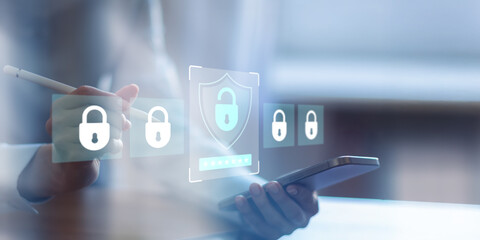 Digital Security Locks and Shield for Modern Data Protection.