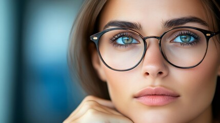 Fototapeta premium Woman wearing glasses looking at camera closely