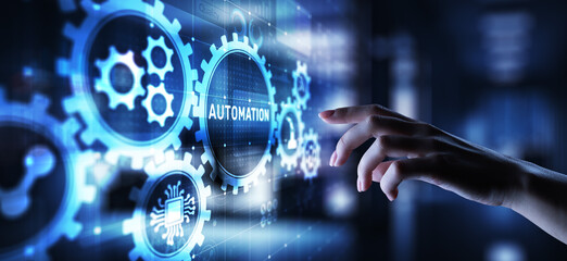 Automation Work flow business process optimisation smart industry modern manufacturing concept on virtual screen.