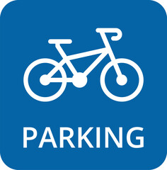 Blue square parking sign with white letter P. Car parking icon, car parking area sign. Car, bus, trolleybus, truck, bike, motorbike, scooter parking icon, linear sign isolated Vector or PNG