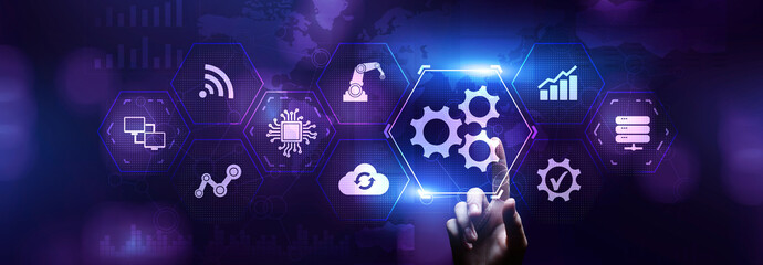 Gears icon business industrial process automation software RPA technology concept.
