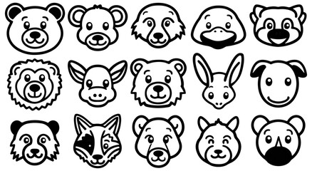 Fototapeta premium Animal faces set illustrations black and white