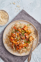 Tofu with chili peanut sauce