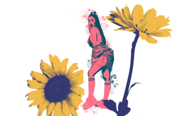 Composite trend artwork sketch image collage of valentine day holiday date silhouette young lady style model posing pinup posing flower