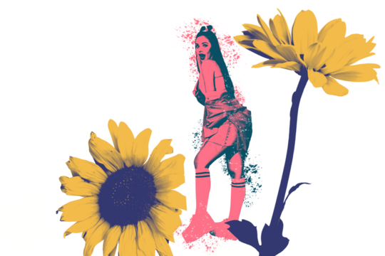 Composite trend artwork sketch image collage of valentine day holiday date silhouette young lady style model posing pinup posing flower - Powered by Adobe