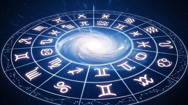 Explore the ancient wisdom of astrology with this luminous cosmic zodiac wheel, symbolizing destiny, future, and the mystical connections within the universe