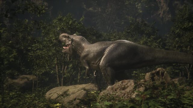 Epic Dinosaur Roar against Sunset Light