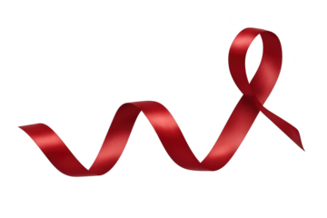 Shiny red awareness ribbon floating in white space
