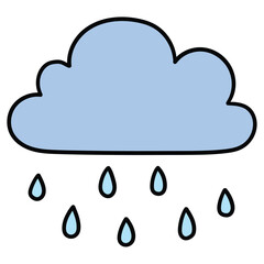 Hand-drawn cartoon cloud with rain on a white background.