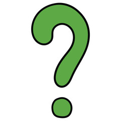 Hand-drawn cartoon green question mark on a white background.