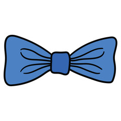 Hand-drawn cartoon blue bow tie on a white background.