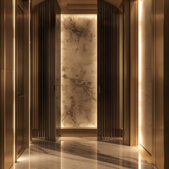 Fototapeta premium Modern Compact Apartment with Gold Accents and Hidden Smart Details