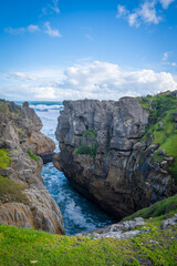 beautiful layer rocks as pancake locate along west coast is very amazing nature landscape South Island New Zealand 