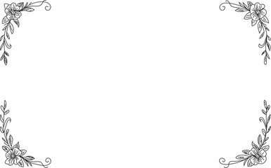 Hand Drawn Floral Corner Border Vector. Elegant Decorative Frame Line Art Design