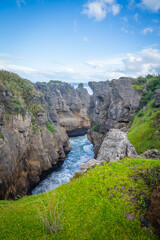 beautiful layer rocks as pancake locate along west coast is very amazing nature landscape South Island New Zealand 