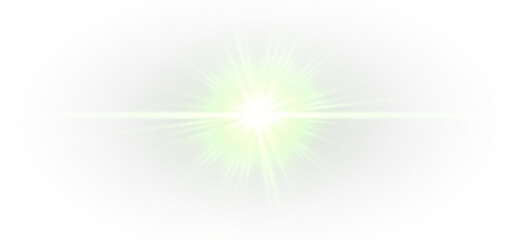 PNG bright green star and sunlight flare overlay with sparkling vector rays, glowing shine, and soft burst effect, perfect for festive, cosmic, or magical digital designs