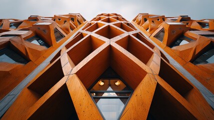 Vibrant Orange Geometric Facade of Unique Modern Building Exterior
