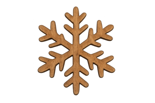 Wooden snowflake ornament cutout with six branches