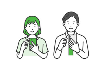 携帯を見る,クリエイター私服男女