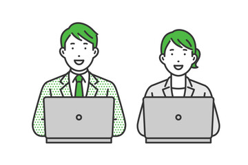 パソコンで仕事,スーツ男女