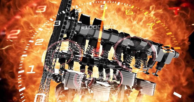 Explosive Speedometer Burst to Working V8, Zoom Out to Steering Wheel. Car Engine Related 3D Animation.