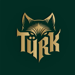 Golden wolf logo with turk text intricate design for branding and identification