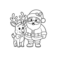 Whimsical christmas line art featuring santa claus and a cute reindeer friend