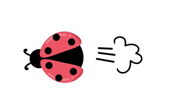 Animated of a red ladybug taking off and flying quickly, leaving a simple cartoon wind trail. Perfect for nature clips, children&rsquo;s animation, or cute motion design projects