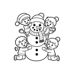 Children building a snowman happy winter fun outdoor activity family bonding seasonal joy