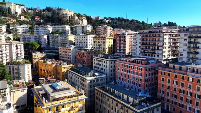Colorful Ligurian buildings in Genoa seen from above