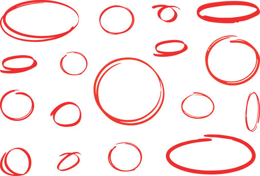 Hand-Drawn Red Circle and Oval Highlight Marks &mdash; Doodle Ellipse Scribble Set for Text Emphasis