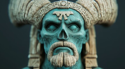 Obraz premium A detailed artistic representation of a skull adorned with elaborate headgear, symbolizing ancient culture, Ideal for articles on history, anthropology, or as an eye-catching decor piece,