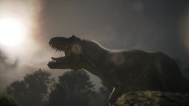 Epic Dinosaur Roar against Sunset Light