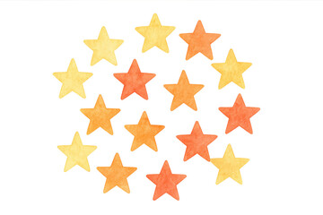 Obraz premium Cluster of yellow and orange watercolor stars scattered on transparent background