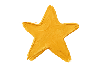 Bold yellow star painted with visible brush strokes on clean transparent background