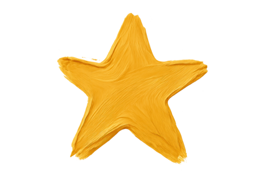Bold yellow star painted with visible brush strokes on clean transparent background
