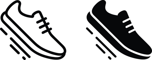 Two athletic shoes depicted in a bold black and white silhouette.